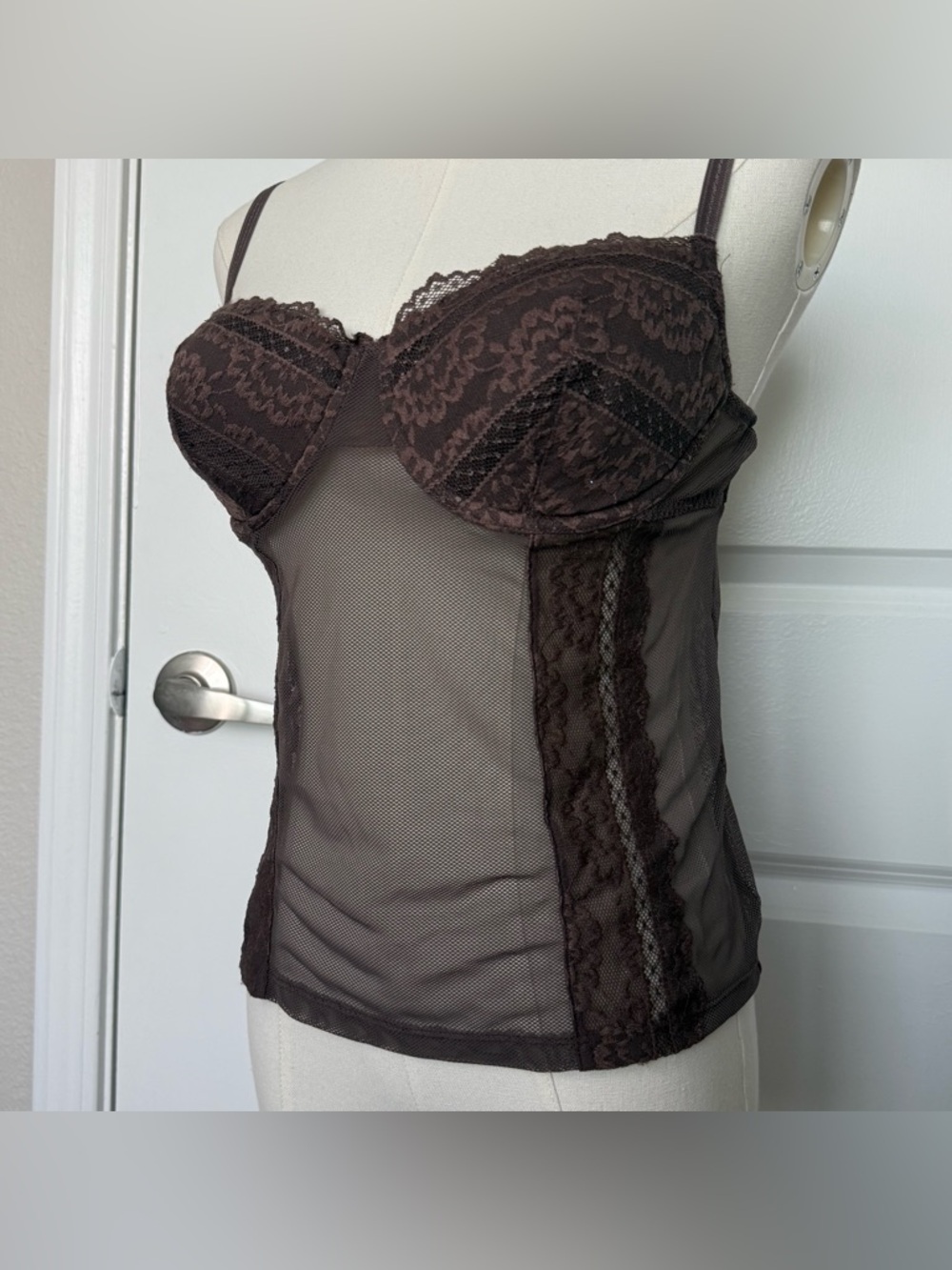 Gilligan & O'Malley Brown Lace Mesh Bustier Camisole 36B Dark Romantic